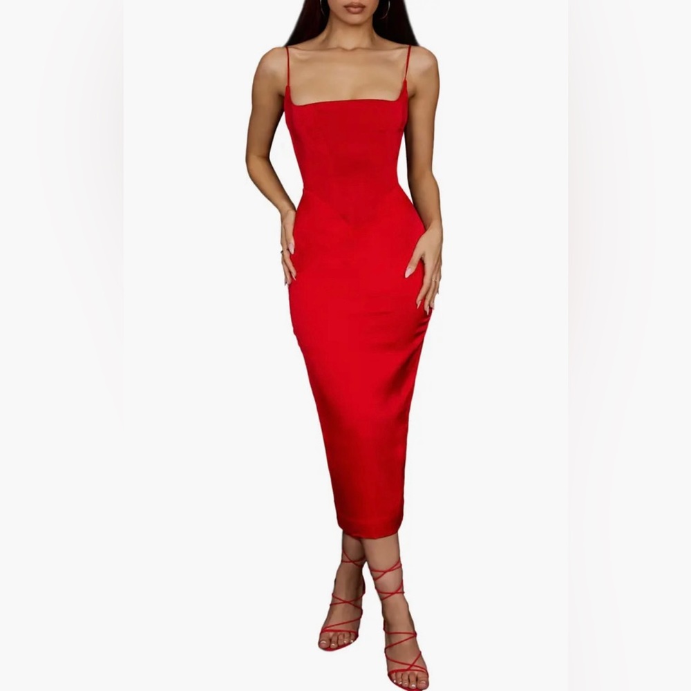 House of CB Anais Satin Corset Midi Dress